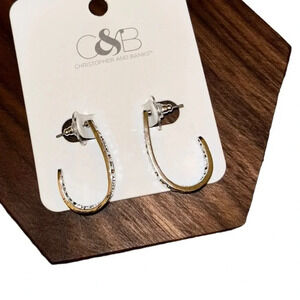 Christopher and Banks Silver Greek Dangle Drop Open J Hoop Earrings NWT